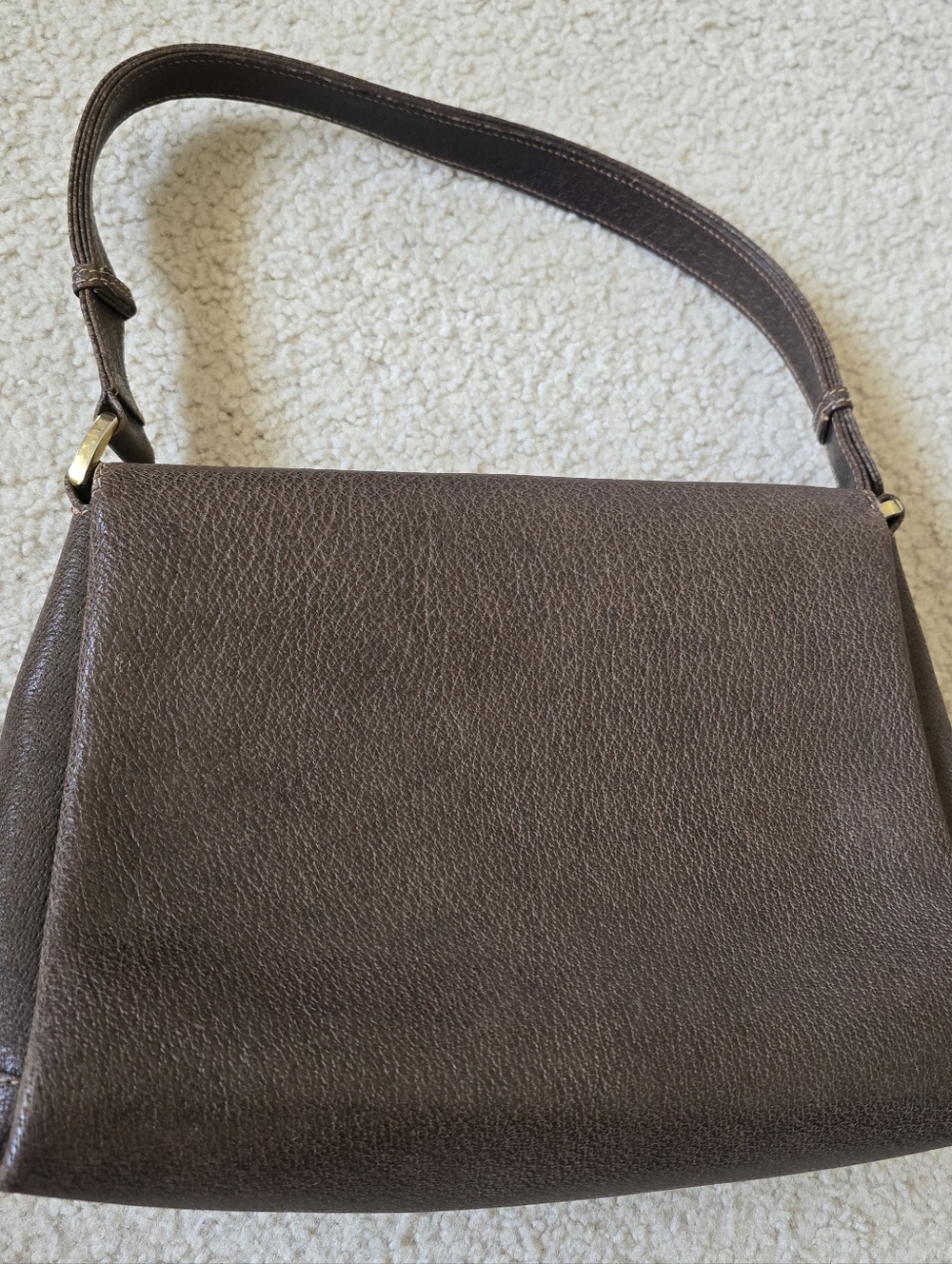 Vintage Gucci Brown Leather Structured Shoulder Bag with GG Logo & Serial # - Picture 7 of 16